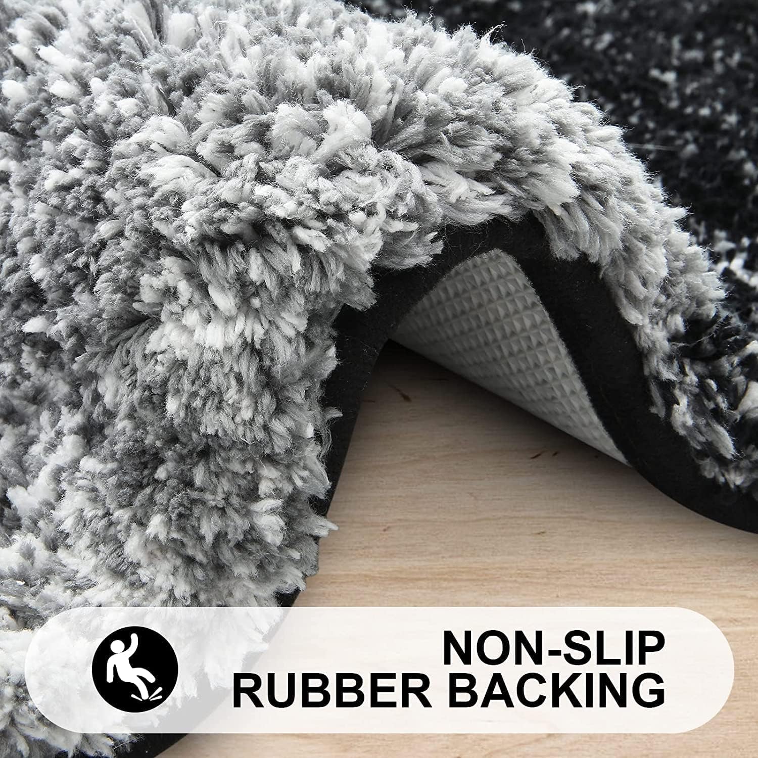 Luxury Bathroom Rug Mat 50x80cm, Soft and Absorbent Microfiber Bath Rugs, Non-Slip Shaggy Bath Carpet, Machine Wash Dry, Bath Mats for Bathroom Floor, Tub and Shower(Black) - Image 3