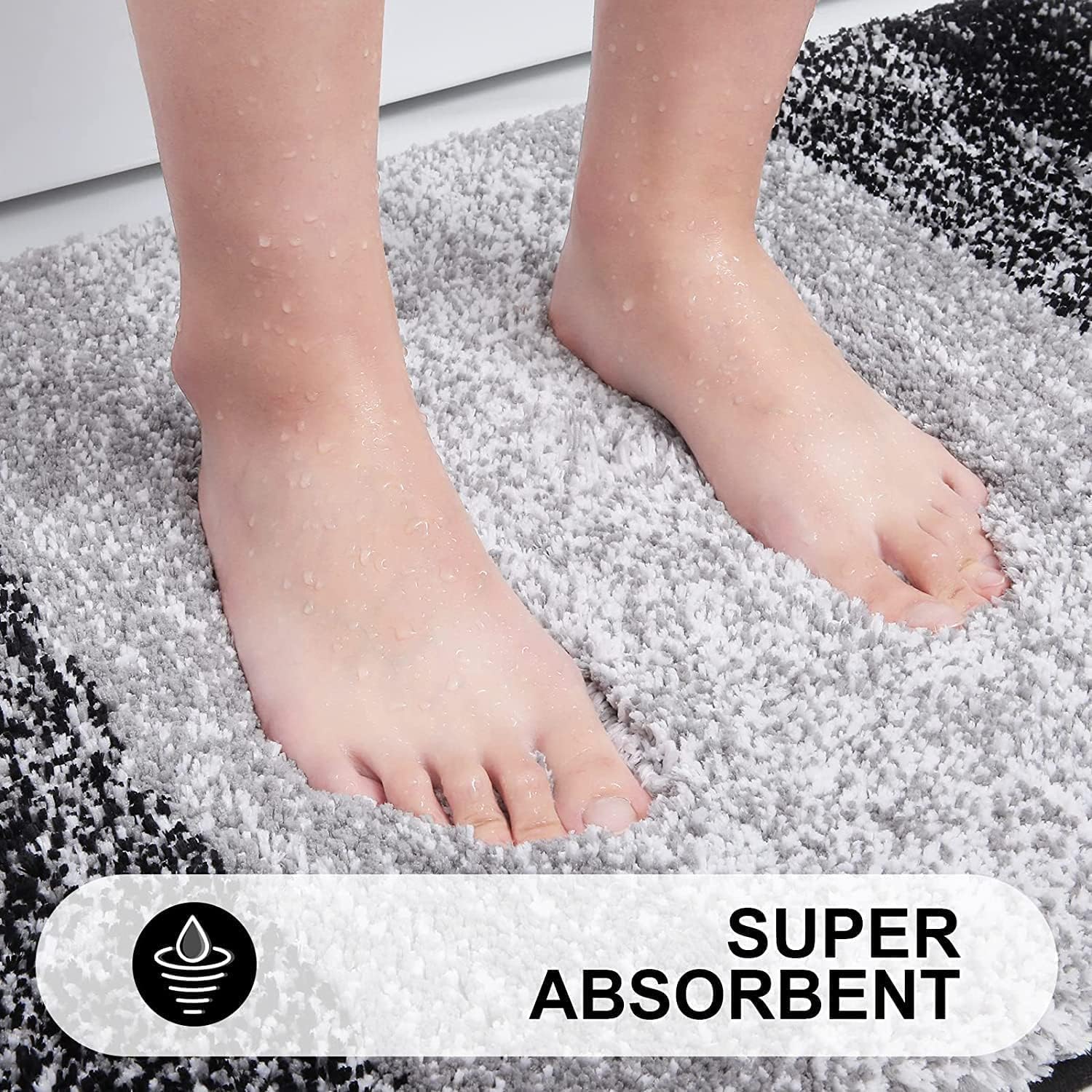 Luxury Bathroom Rug Mat 50x80cm, Soft and Absorbent Microfiber Bath Rugs, Non-Slip Shaggy Bath Carpet, Machine Wash Dry, Bath Mats for Bathroom Floor, Tub and Shower(Black) - Image 4