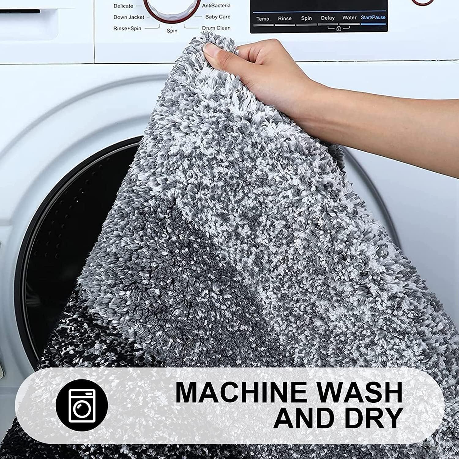 Luxury Bathroom Rug Mat 50x80cm, Soft and Absorbent Microfiber Bath Rugs, Non-Slip Shaggy Bath Carpet, Machine Wash Dry, Bath Mats for Bathroom Floor, Tub and Shower(Black) - Image 5