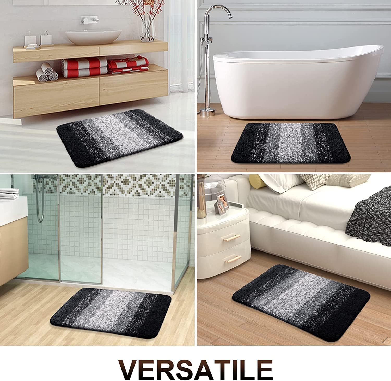 Luxury Bathroom Rug Mat 50x80cm, Soft and Absorbent Microfiber Bath Rugs, Non-Slip Shaggy Bath Carpet, Machine Wash Dry, Bath Mats for Bathroom Floor, Tub and Shower(Black) - Image 6