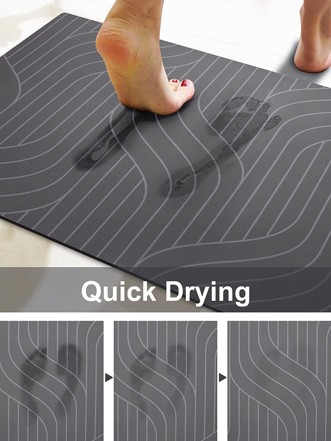 MahMir® Diatom Bath Mat, Anti-Slip Bathroom Floor Mats and Quick Dry Bath Rug, Super Absorbent Bathtub Mat with Non-Slip, Thickened,Soft, Easier Clean Carpet (50 x 80 cm, Grey Rectangle) - Image 4