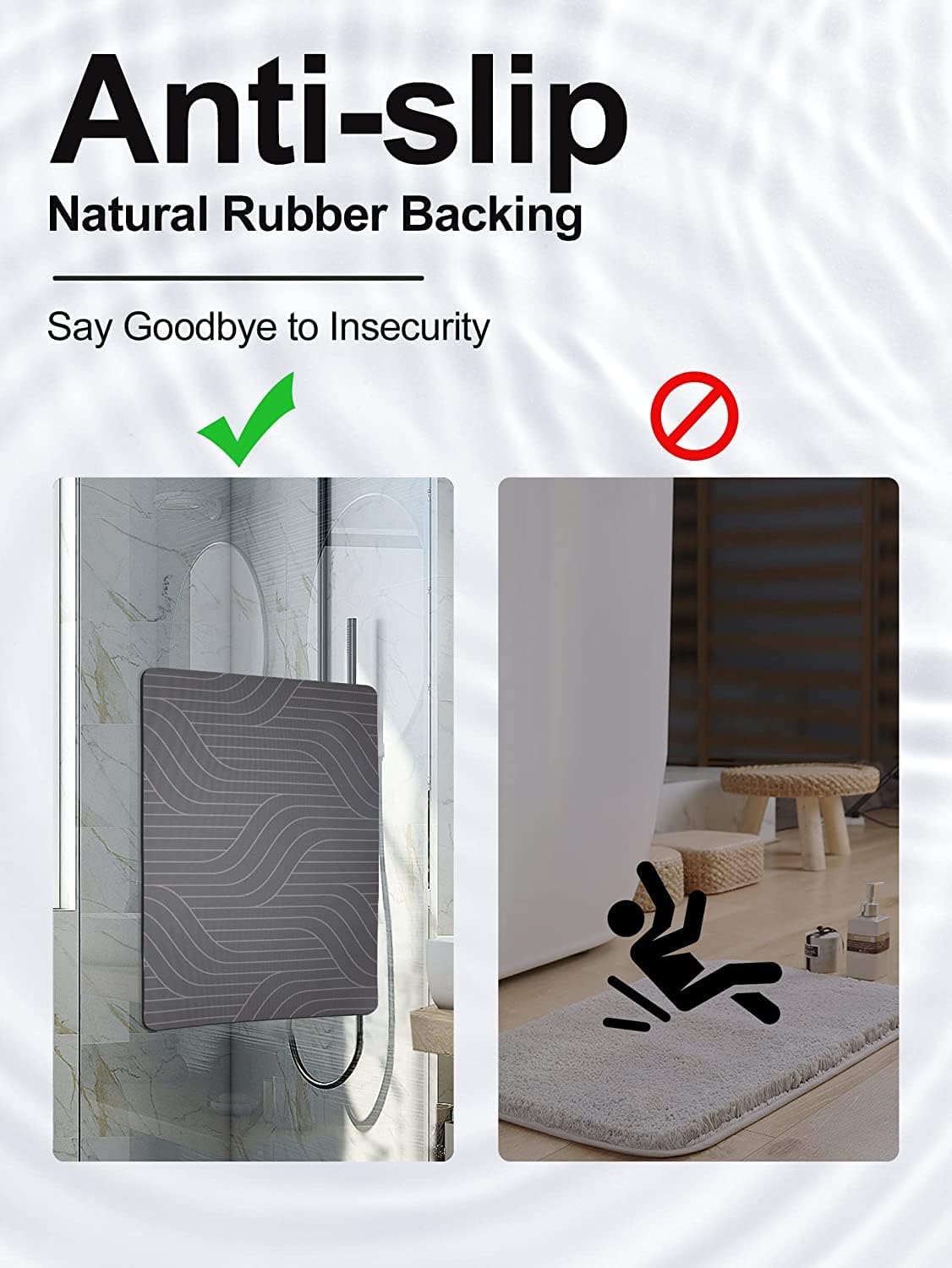 MahMir® Diatom Bath Mat, Anti-Slip Bathroom Floor Mats and Quick Dry Bath Rug, Super Absorbent Bathtub Mat with Non-Slip, Thickened,Soft, Easier Clean Carpet (50 x 80 cm, Grey Rectangle) - Image 5