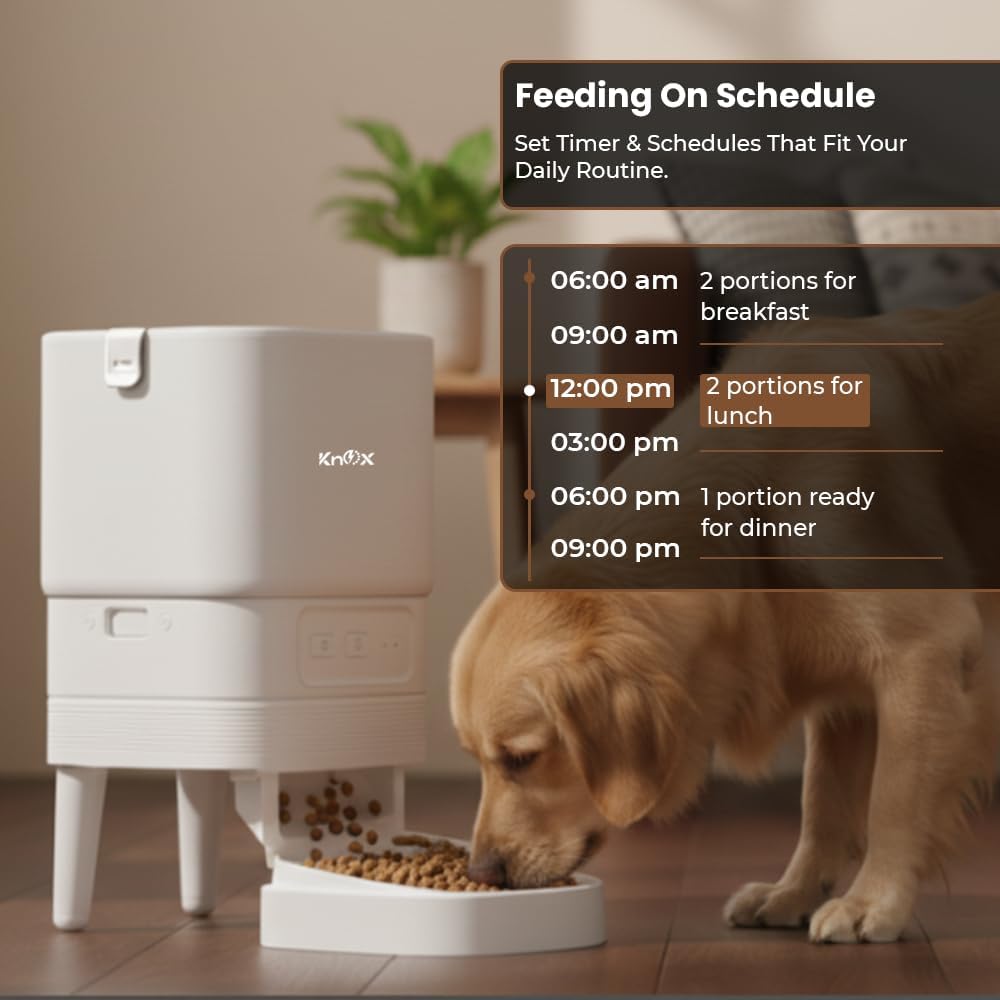 Knox 4L Automatic Pet Feeder for Cats & Dogs with WiFi Smart Control,Programmable Timer Alarm,Portion Control,Built-in Desiccant Box, Dual Power Supply Dry Food Dispenser with App Connectivity (White) - Image 4