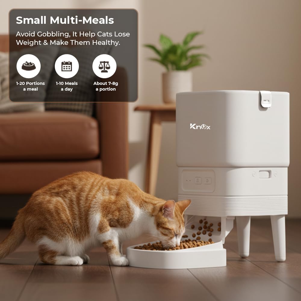 Knox 4L Automatic Pet Feeder for Cats & Dogs with WiFi Smart Control,Programmable Timer Alarm,Portion Control,Built-in Desiccant Box, Dual Power Supply Dry Food Dispenser with App Connectivity (White) - Image 5