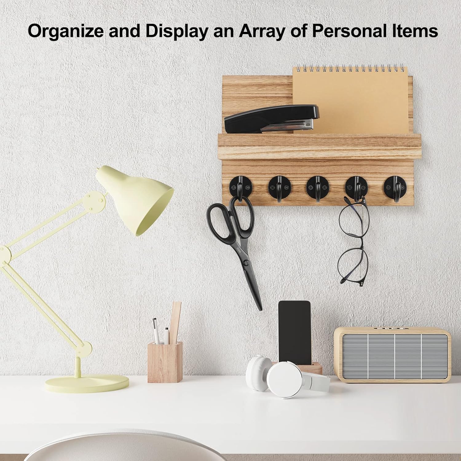 Lwenki Key Holder for Wall, Decorative Key and Mail Holder with Shelf Has Large Key Hooks for Bags, Coats – Paulownia Wood Key Hanger with Mounting Hardware (9.8”W x 6.7”H x 4.2”D) (Burnt wood) - Image 5