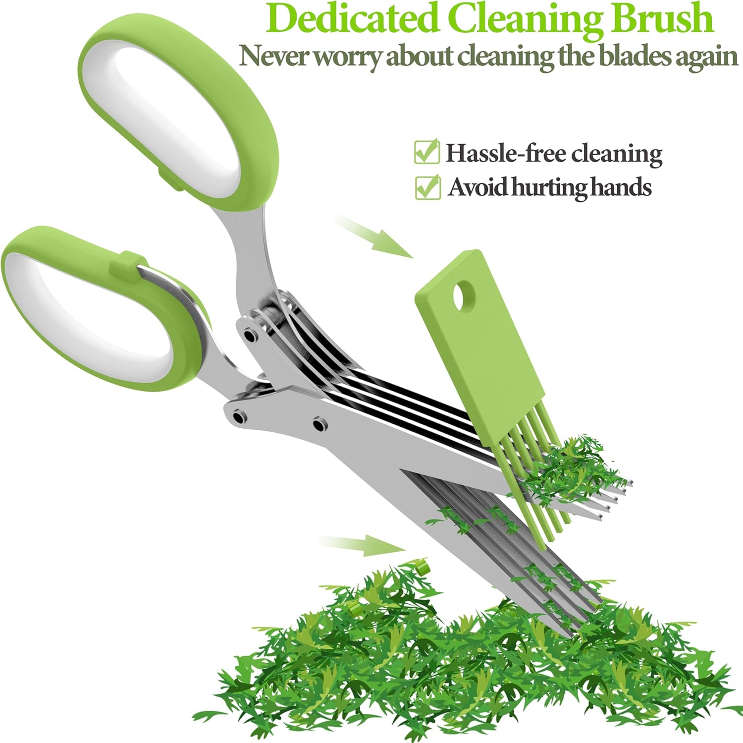 Herb Scissors Set with 5 Multi Stainless Steel Blades, Safe Cover and Cleaning Comb, Multipurpose Kitchen Chopping Shear, Mincer, Sharp Dishwasher Safe Kitchen Gadget, Culinary Cutter Chopper - Image 6