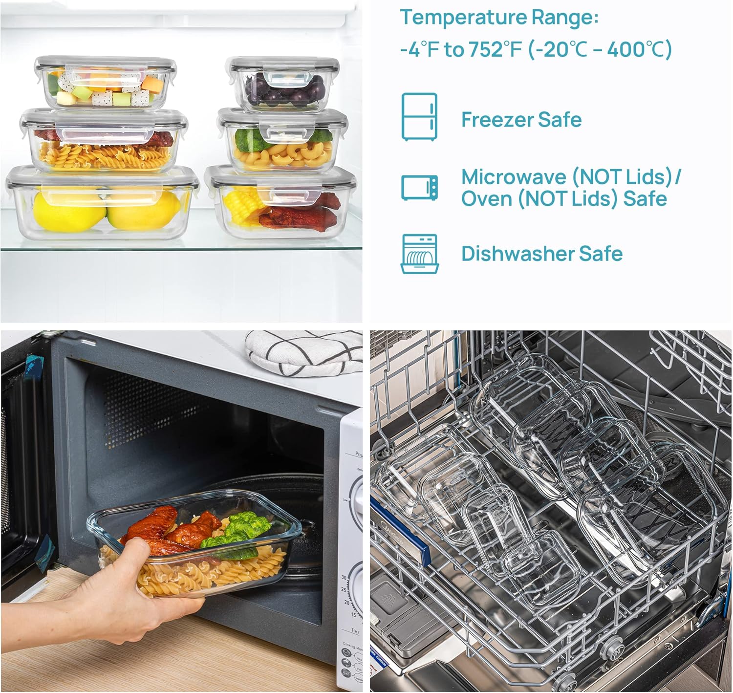 Vtopmart 8 Pack Glass Meal Prep Containers with Leak Proof Locking Lids, Airtight Food Storage Containers for Microwave, Oven, Freezer and Dishwasher, BPA Free, Grey - Image 3