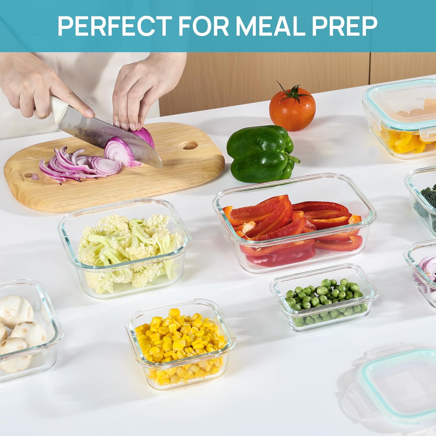 Vtopmart 8 Pack Glass Meal Prep Containers with Leak Proof Locking Lids, Airtight Food Storage Containers for Microwave, Oven, Freezer and Dishwasher, BPA Free, Grey - Image 5