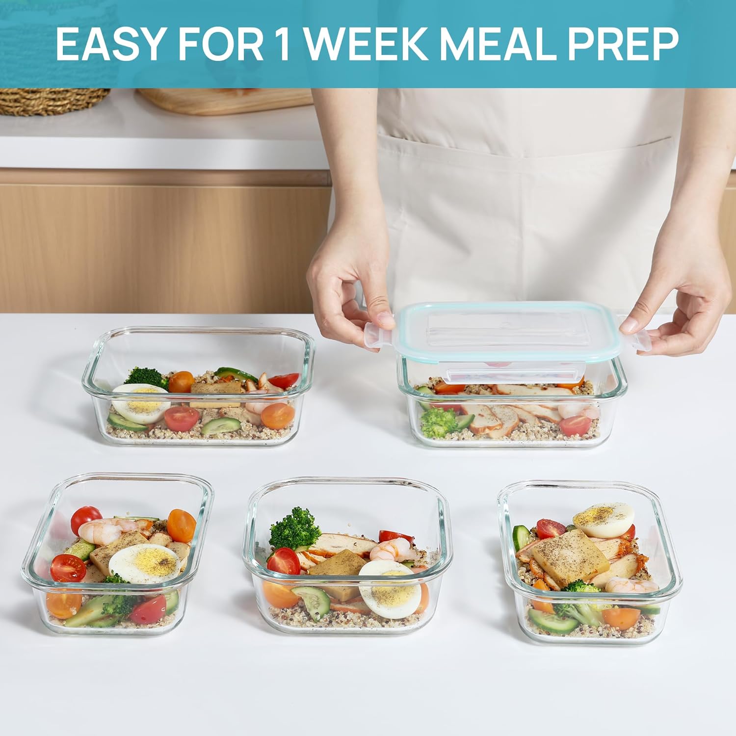 Vtopmart 8 Pack Glass Meal Prep Containers with Leak Proof Locking Lids, Airtight Food Storage Containers for Microwave, Oven, Freezer and Dishwasher, BPA Free, Grey - Image 6