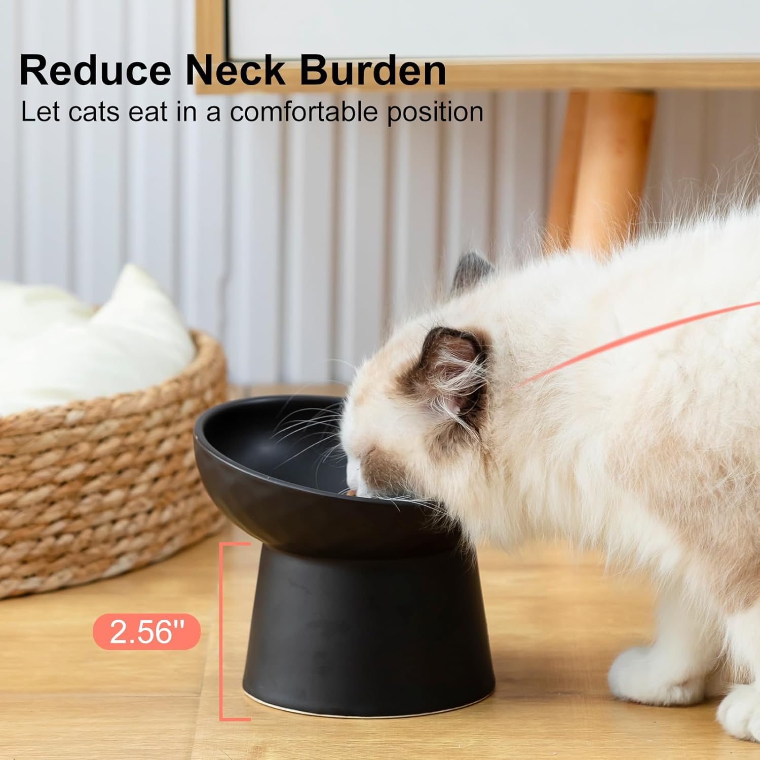 YauYik Raised Cat Bowl Black, Elevated Cat Food Bowls with Tilted Angle, Stress Free, Anti Vomiting, Ceramic Water Bowl for Cats Small Dogs Feeding Dish, 8 Ounces - Image 2