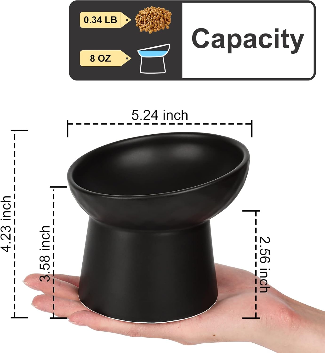 YauYik Raised Cat Bowl Black, Elevated Cat Food Bowls with Tilted Angle, Stress Free, Anti Vomiting, Ceramic Water Bowl for Cats Small Dogs Feeding Dish, 8 Ounces - Image 4