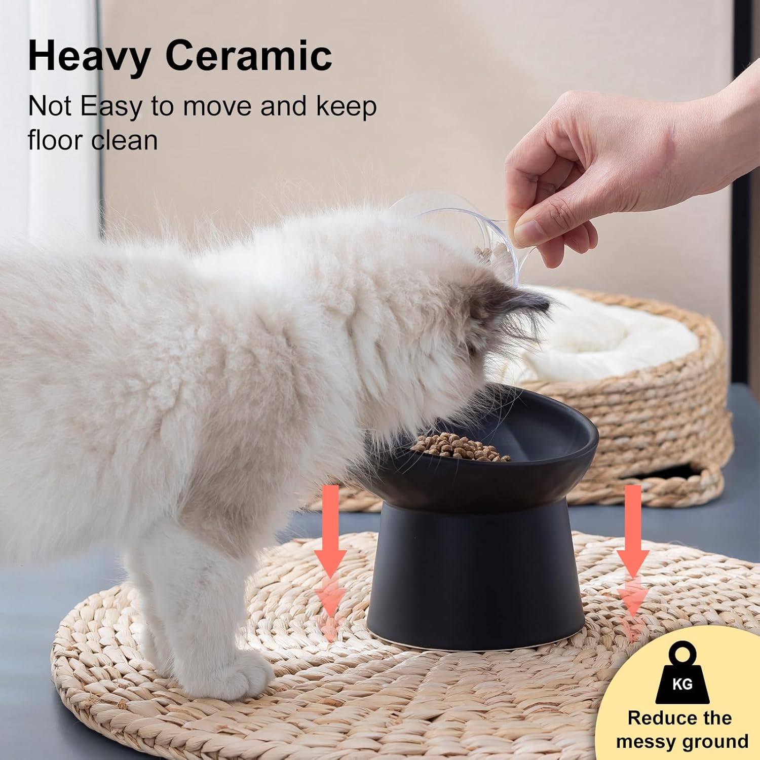 YauYik Raised Cat Bowl Black, Elevated Cat Food Bowls with Tilted Angle, Stress Free, Anti Vomiting, Ceramic Water Bowl for Cats Small Dogs Feeding Dish, 8 Ounces - Image 6
