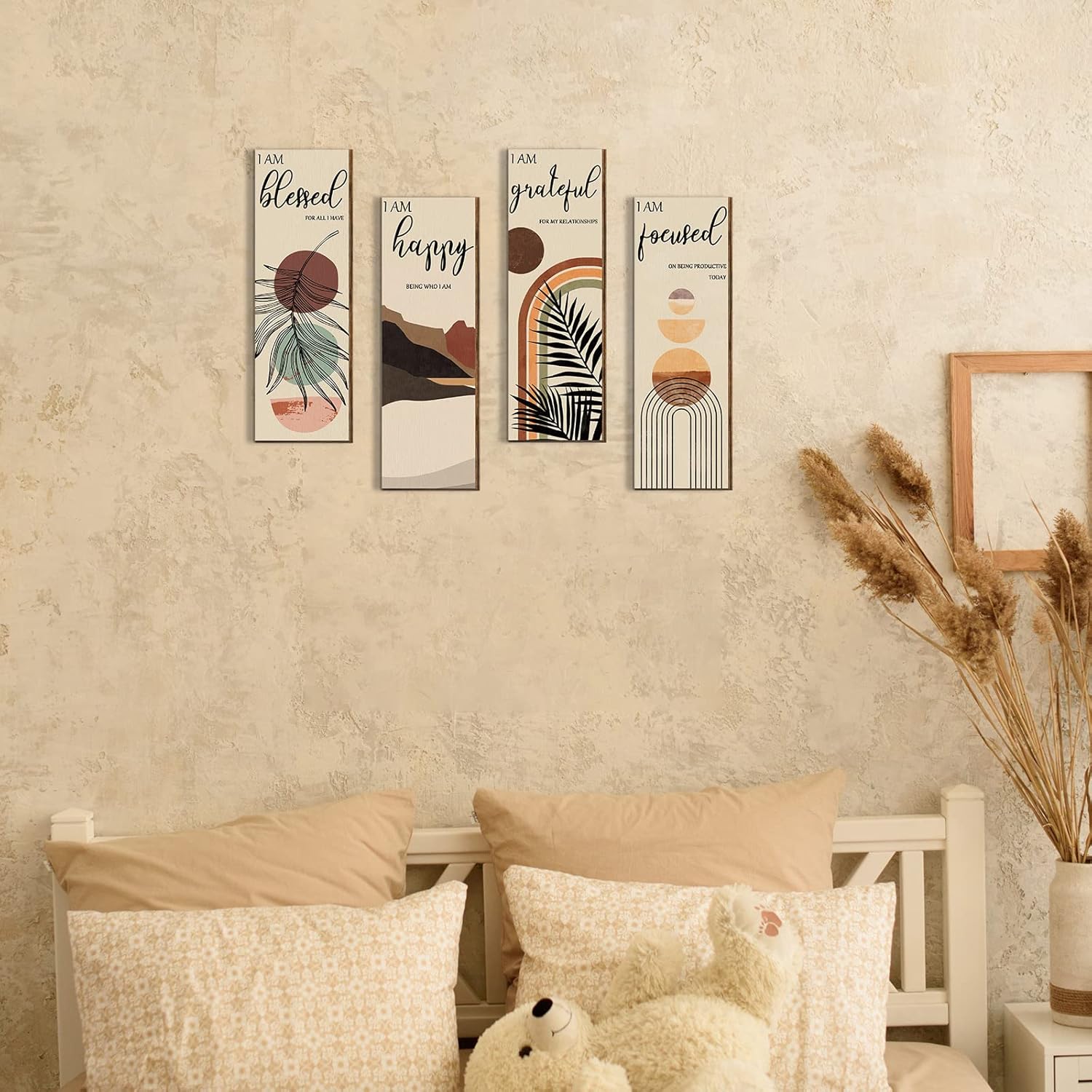 Boho Wall Art Prints 11 x 4 x 1 Inch, Set of 4, Mid Century Positive Affirmations Wall Decor Inspirational Boho Prints Wall Art Minimalist Home Decor Prints for Kitchen, Bedroom, Living Room, No Frame - Image 5