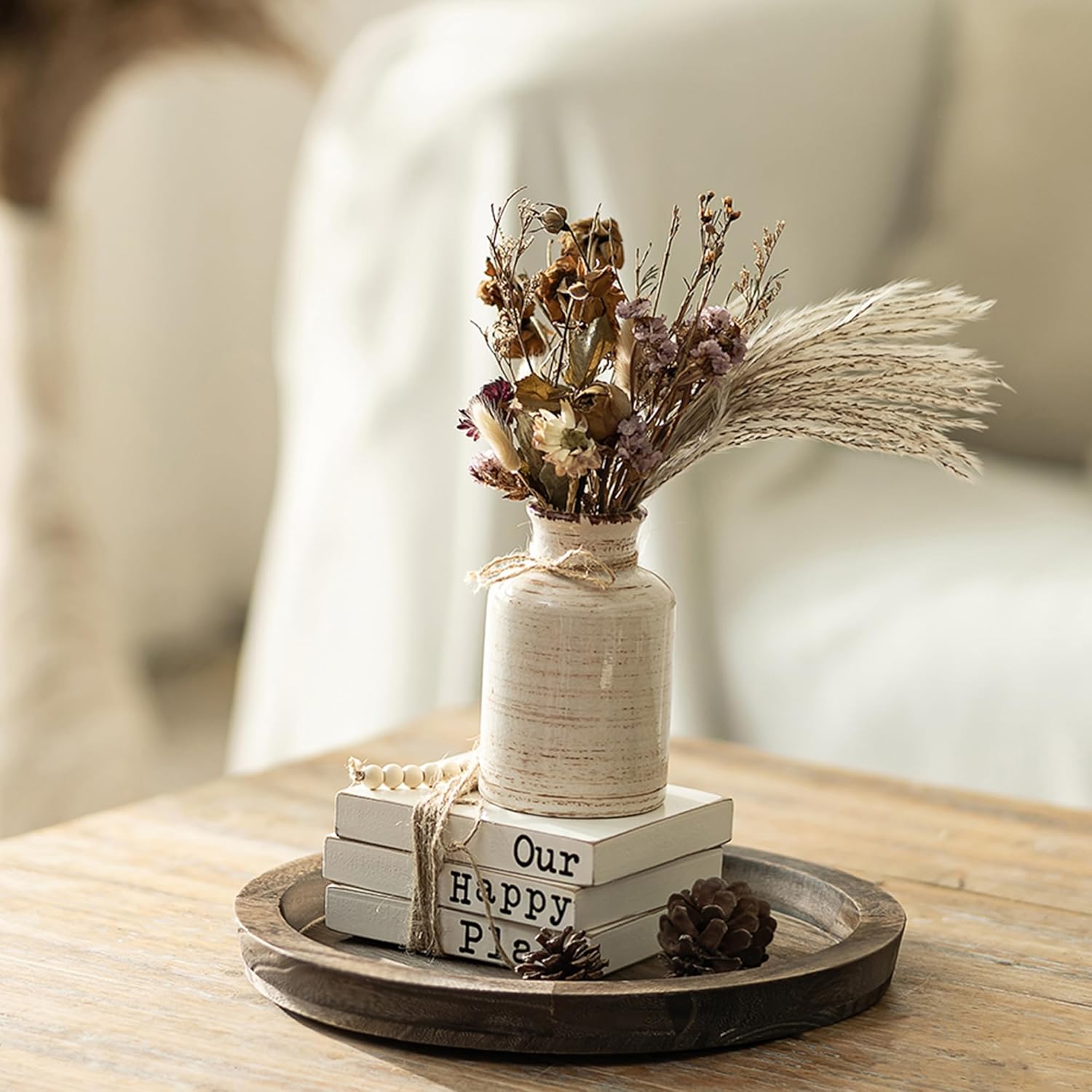 Hanobe Candle Plate Holder Tray: Round Wooden Decorative Candle Plate Small Farmhouse Table Centerpiece Rustic Wood Tealight Pillar Trays for Christmas Wedding Halloween Home Decor - Image 4