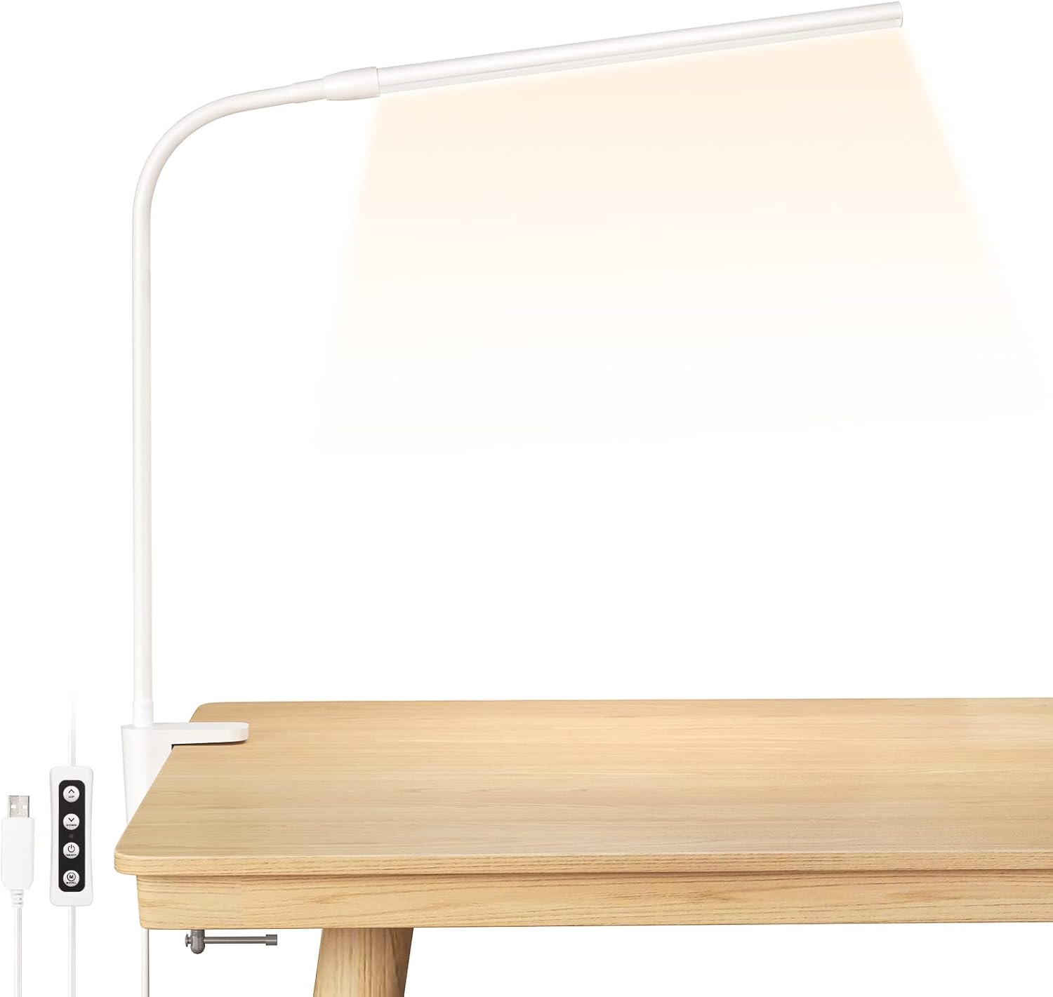 Lepro Desk Lamp Clip on Desk Lamp, Adjustable Flexible, Warm white Natural white and Cool white light, 460 lumens, 10 Brightness, Dimmable USB Clamp Lamp, reading lamp, study lamp for students, White