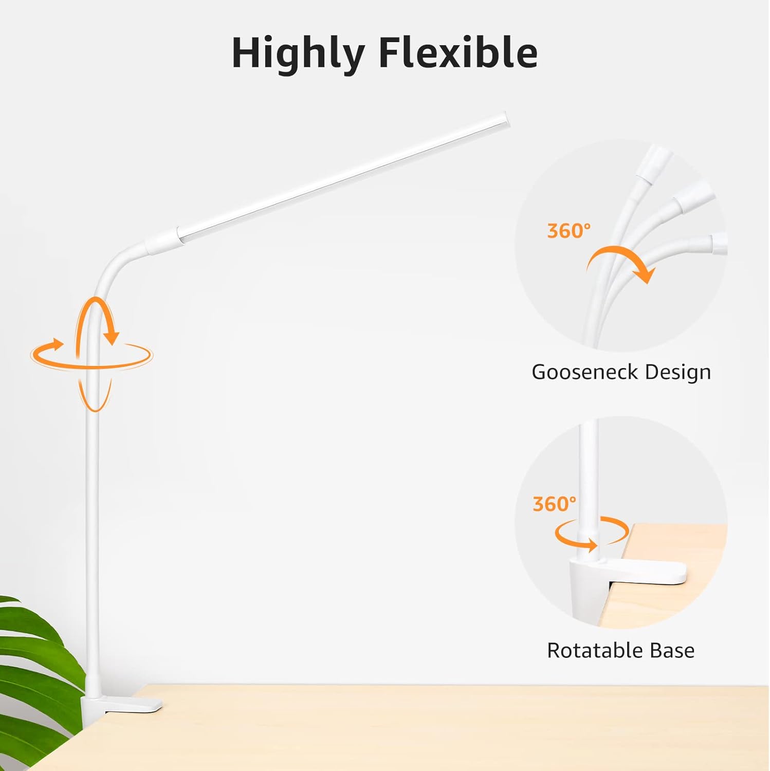 Lepro Desk Lamp Clip on Desk Lamp, Adjustable Flexible, Warm white Natural white and Cool white light, 460 lumens, 10 Brightness, Dimmable USB Clamp Lamp, reading lamp, study lamp for students, White - Image 5