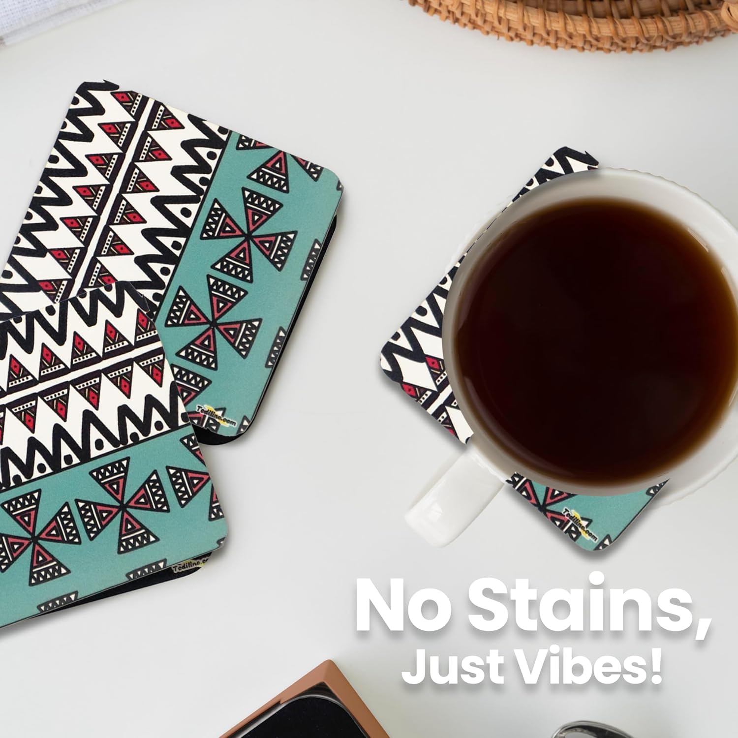 BRANDSFINITY-Tediline Coasters 4 Pack Square Medium Density Fibreboard Coaster Set (Pack of 4) - Image 4