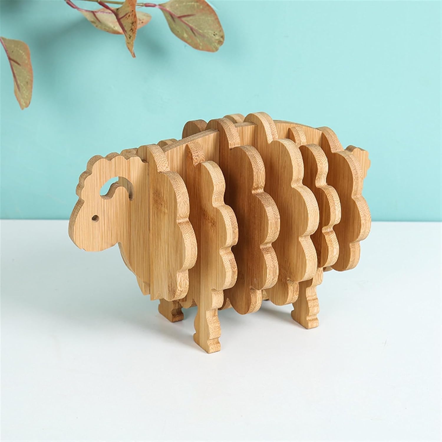 Tazweeq Creative Animal Shape Cup Coasters, Anti-SLI Tabletop Protection with Holder, Wood Minimalist Home Decor for New House Gift - Image 6