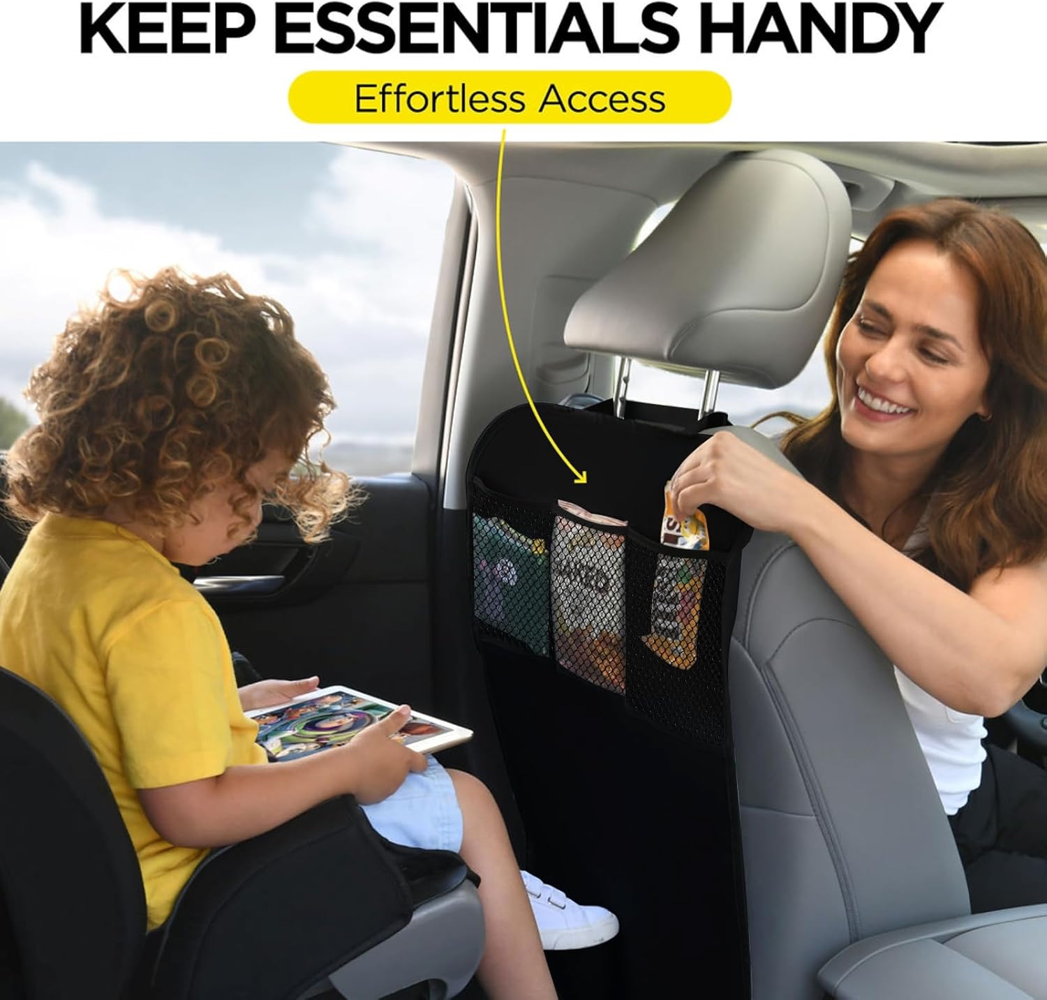 Lebogner Kick Mat Auto Seat Back Protectors + 3 Organizer Pockets, 2 Pack Waterproof Fabric Seat Cover For The Back Of Your Seat, X-Large Car Back Seat Protectors, Backseat Child Kick Guard Seat Saver - Image 2