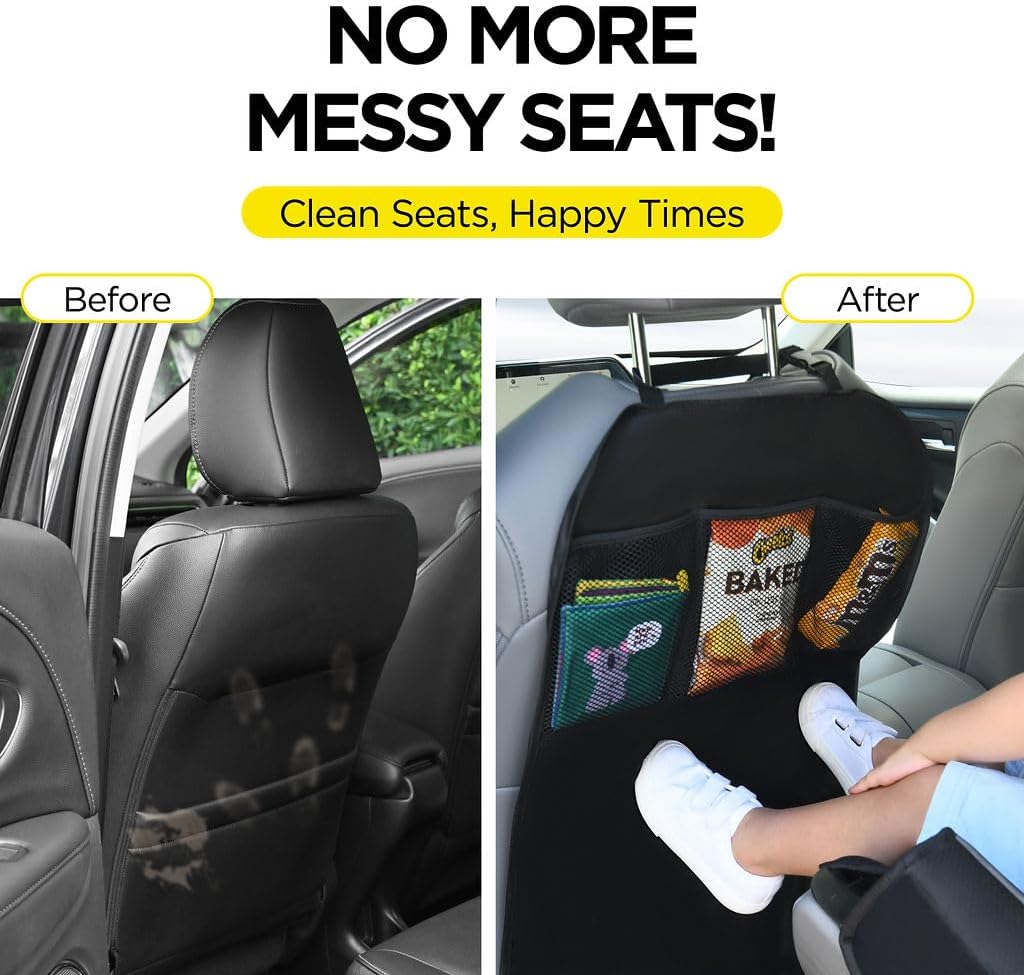 Lebogner Kick Mat Auto Seat Back Protectors + 3 Organizer Pockets, 2 Pack Waterproof Fabric Seat Cover For The Back Of Your Seat, X-Large Car Back Seat Protectors, Backseat Child Kick Guard Seat Saver - Image 5