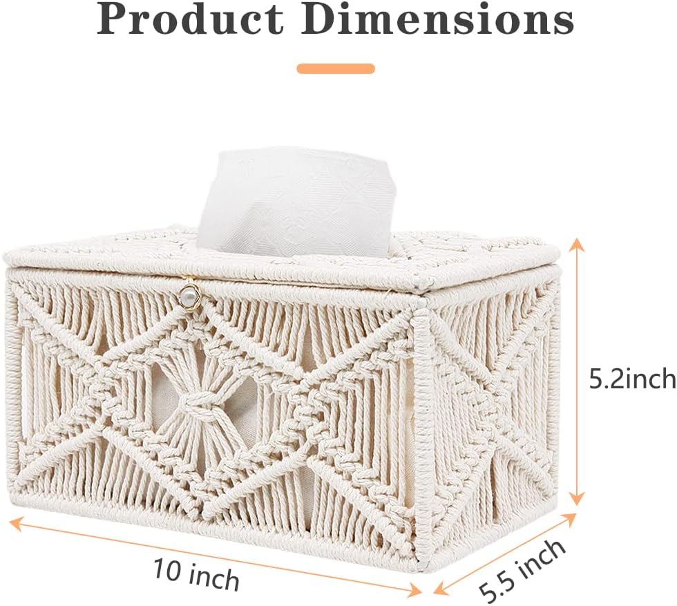 Soddeph Tissue Box Cover Rectangle, Boho Paper Tissue Holder Napkin Tissues Organizer,Boho Decor Home Decor for Bathroom Bedroom Dresser Living Room Office (Rectangle) - Image 2