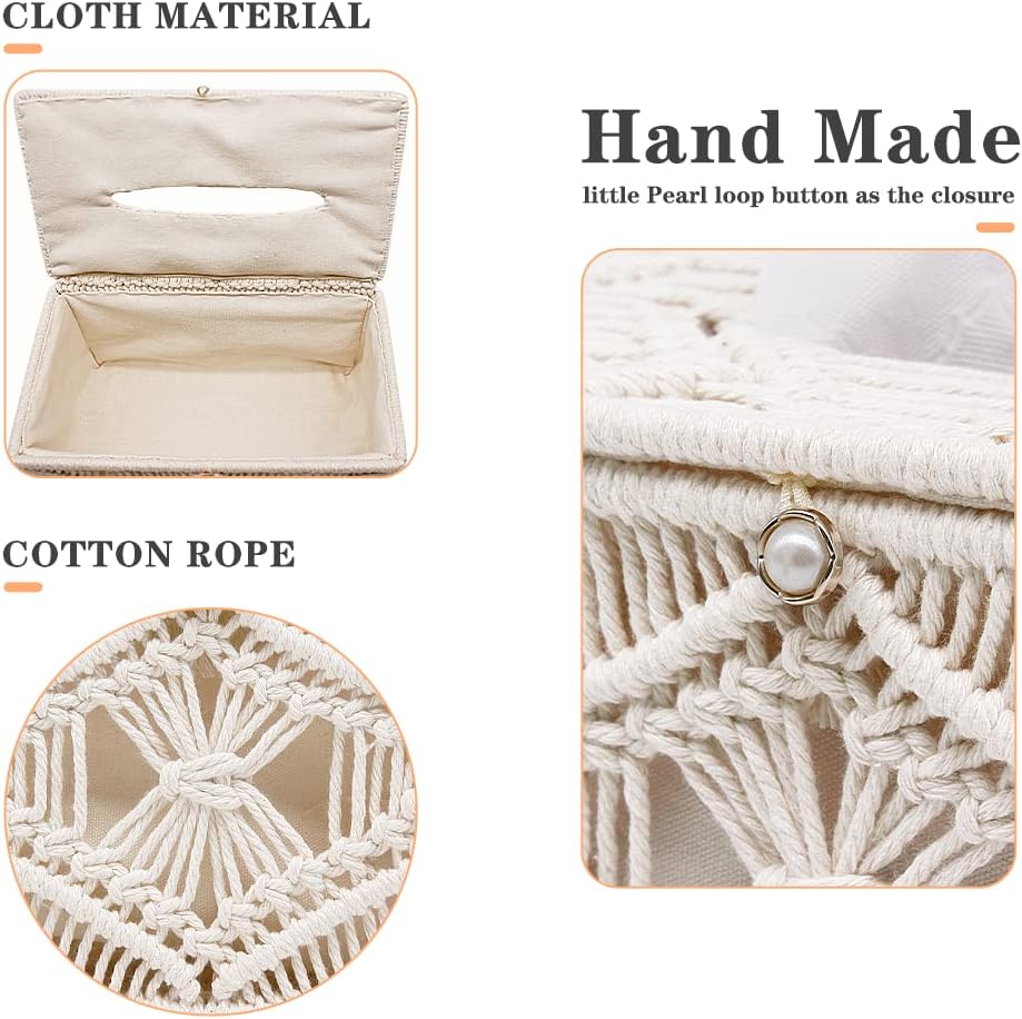 Soddeph Tissue Box Cover Rectangle, Boho Paper Tissue Holder Napkin Tissues Organizer,Boho Decor Home Decor for Bathroom Bedroom Dresser Living Room Office (Rectangle) - Image 3