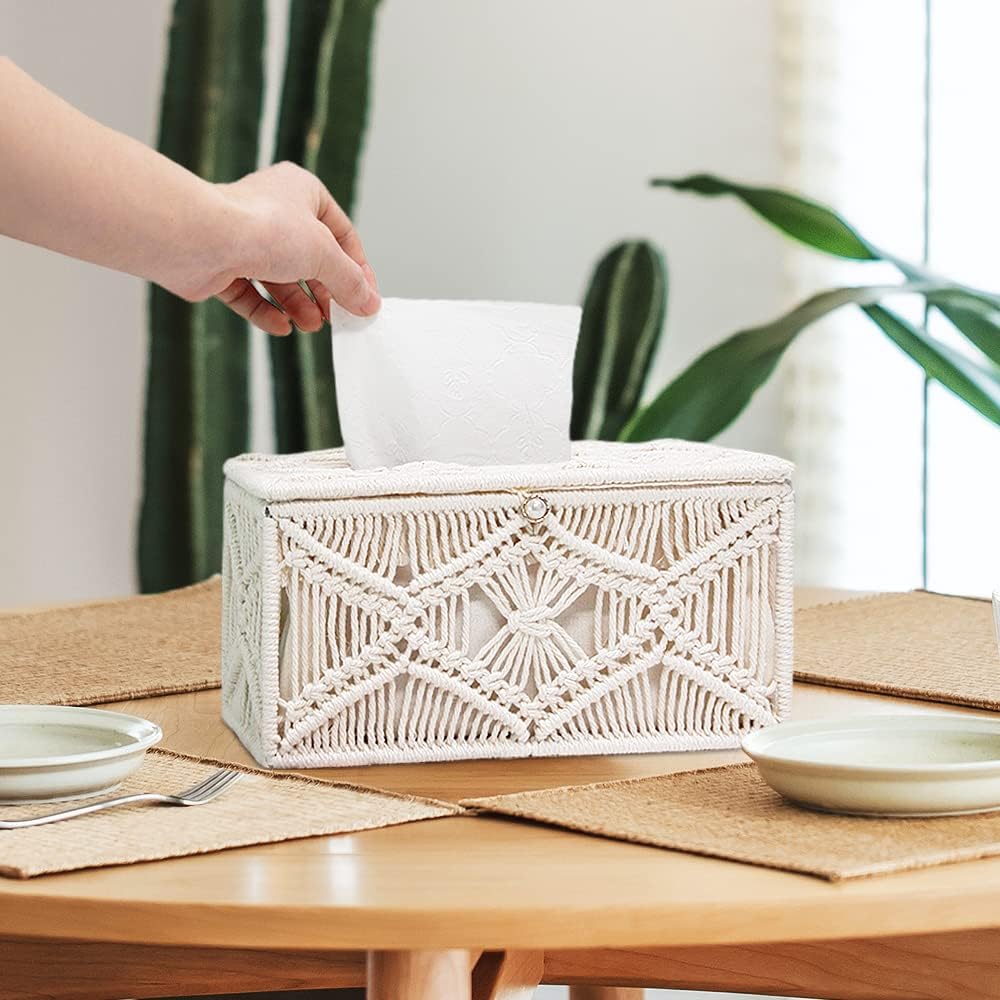 Soddeph Tissue Box Cover Rectangle, Boho Paper Tissue Holder Napkin Tissues Organizer,Boho Decor Home Decor for Bathroom Bedroom Dresser Living Room Office (Rectangle) - Image 7