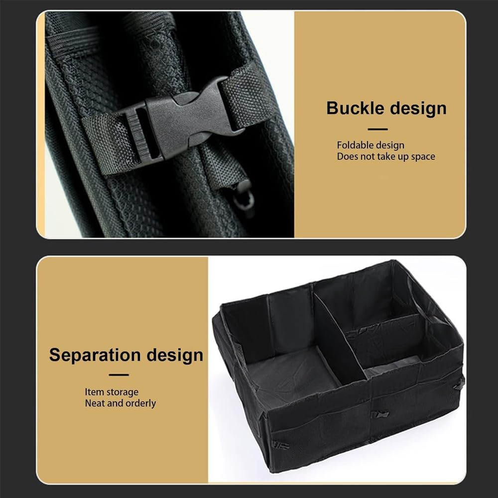 AMERTEER Car Trunk Organizer Holder - Foldable car storage organizer, Car Tidy Collapsible Multi Compartment Trunk storage organizer For Tools, car storage Box With Microfiber Car Cleaning Towel–Black - Image 2