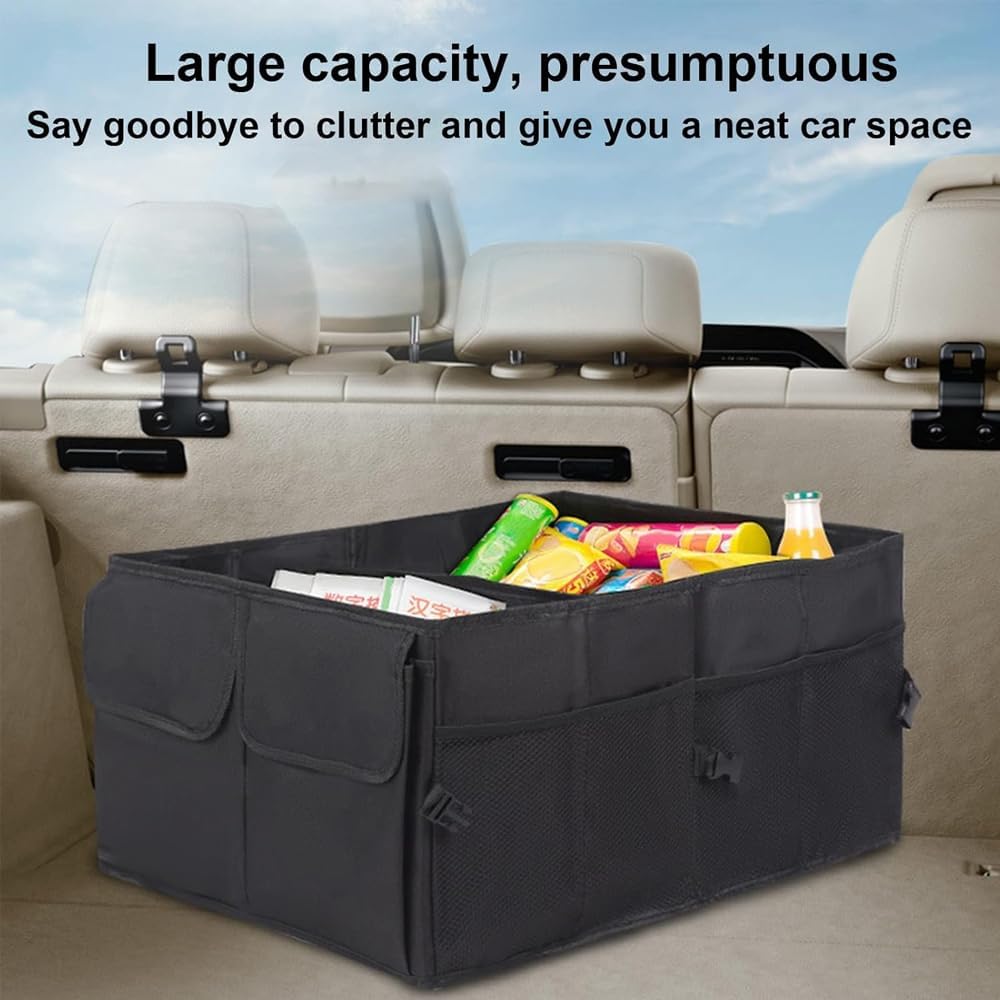 AMERTEER Car Trunk Organizer Holder - Foldable car storage organizer, Car Tidy Collapsible Multi Compartment Trunk storage organizer For Tools, car storage Box With Microfiber Car Cleaning Towel–Black - Image 7