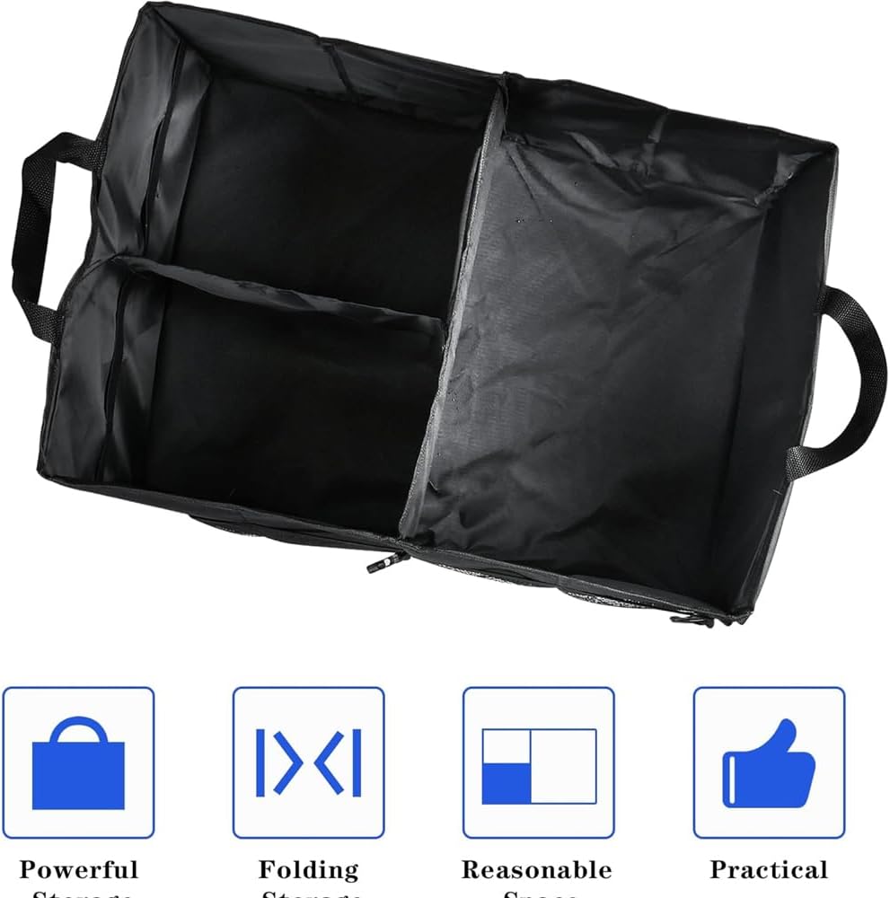 AMERTEER Car Trunk Organizer Holder - Foldable car storage organizer, Car Tidy Collapsible Multi Compartment Trunk storage organizer For Tools, car storage Box With Microfiber Car Cleaning Towel–Black - Image 8