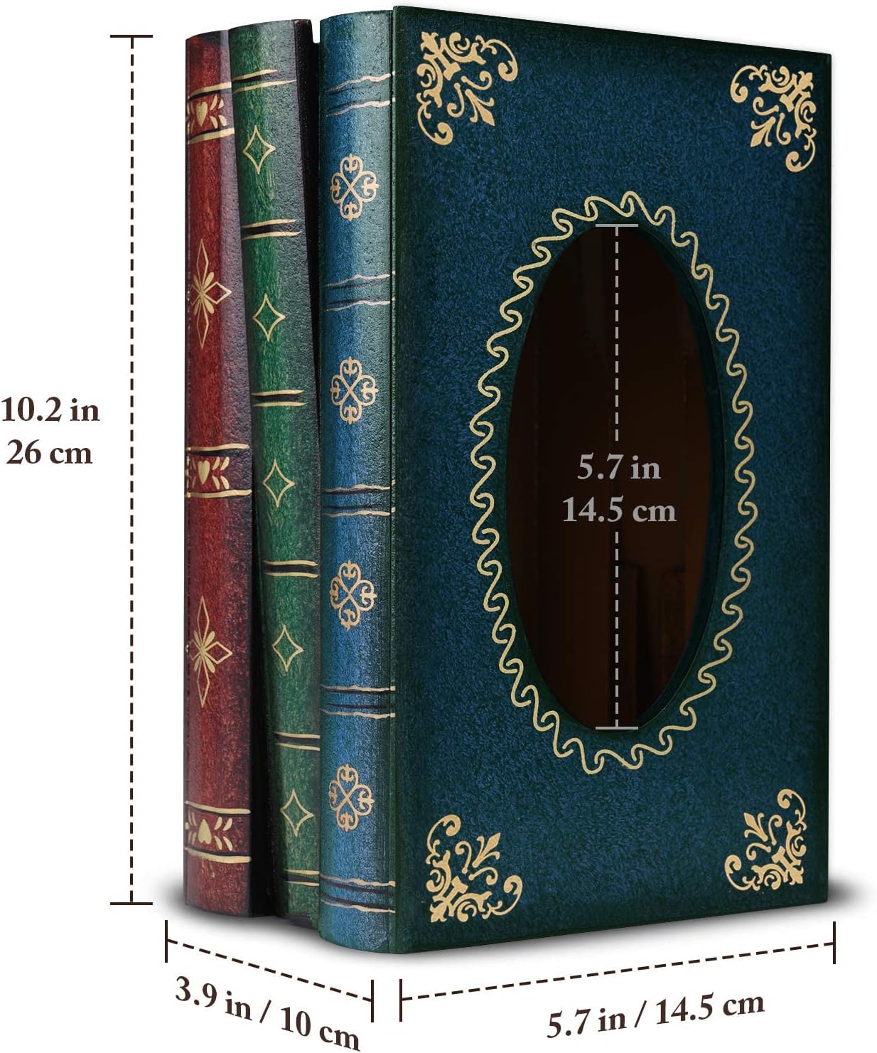 KASTWAVE Classical Retro Wooden Antique Book Tissue Box Cover, Rectangular Tissue Holder Dispenser Paper Cover Case Napkin Holder Home Decor, for Bathroom Living Room Office car Kitchen - Image 4