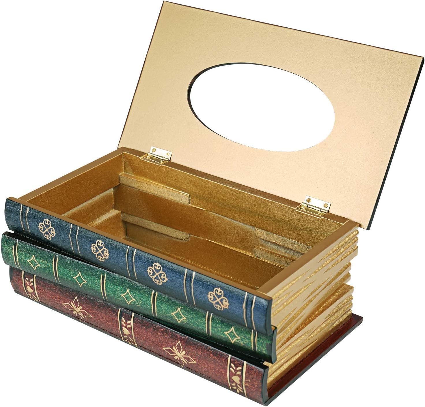 KASTWAVE Classical Retro Wooden Antique Book Tissue Box Cover, Rectangular Tissue Holder Dispenser Paper Cover Case Napkin Holder Home Decor, for Bathroom Living Room Office car Kitchen - Image 6