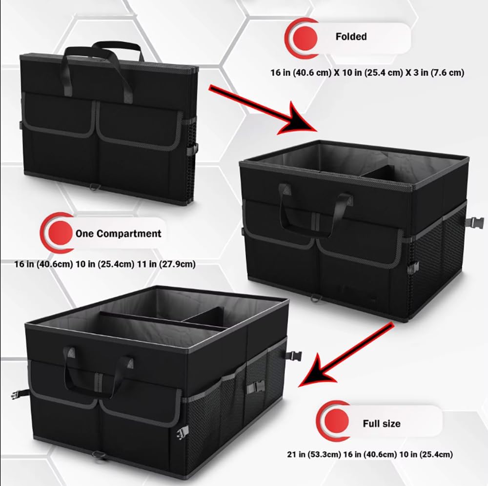 CLOUDFOUR Car Trunk Organizer, Foldable Car Storage Organizer, Car Tidy, Multi Compartment Trunk Storage Organizer for Tools, Car Storage Box with Straps & Cover, Heavy Duty Large Capacity Car Storage - Image 2