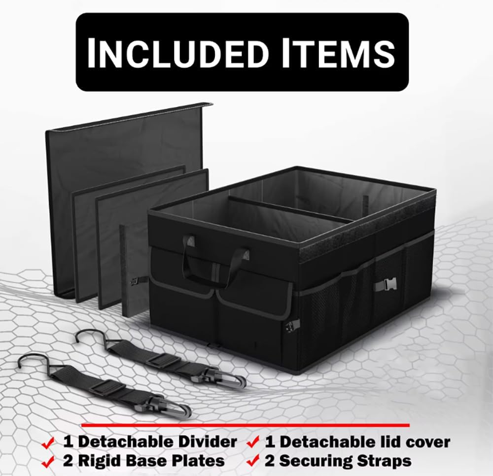 CLOUDFOUR Car Trunk Organizer, Foldable Car Storage Organizer, Car Tidy, Multi Compartment Trunk Storage Organizer for Tools, Car Storage Box with Straps & Cover, Heavy Duty Large Capacity Car Storage - Image 3