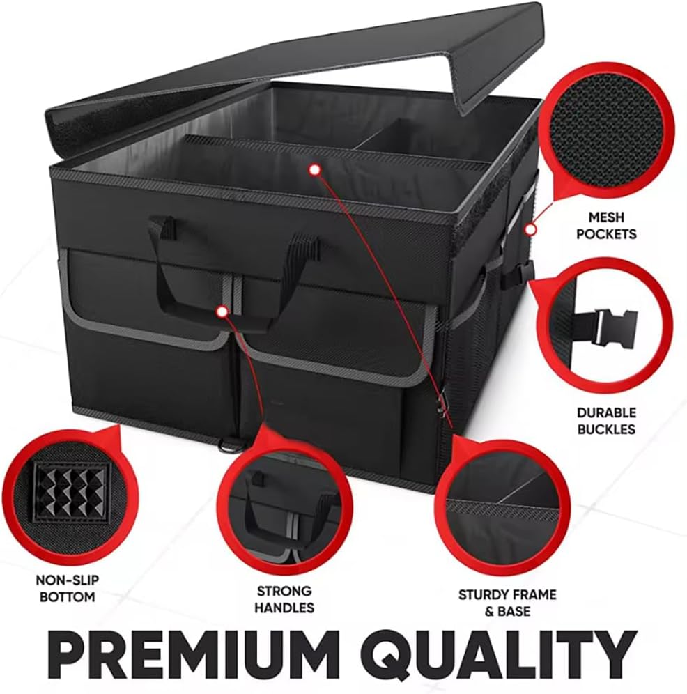 CLOUDFOUR Car Trunk Organizer, Foldable Car Storage Organizer, Car Tidy, Multi Compartment Trunk Storage Organizer for Tools, Car Storage Box with Straps & Cover, Heavy Duty Large Capacity Car Storage - Image 4