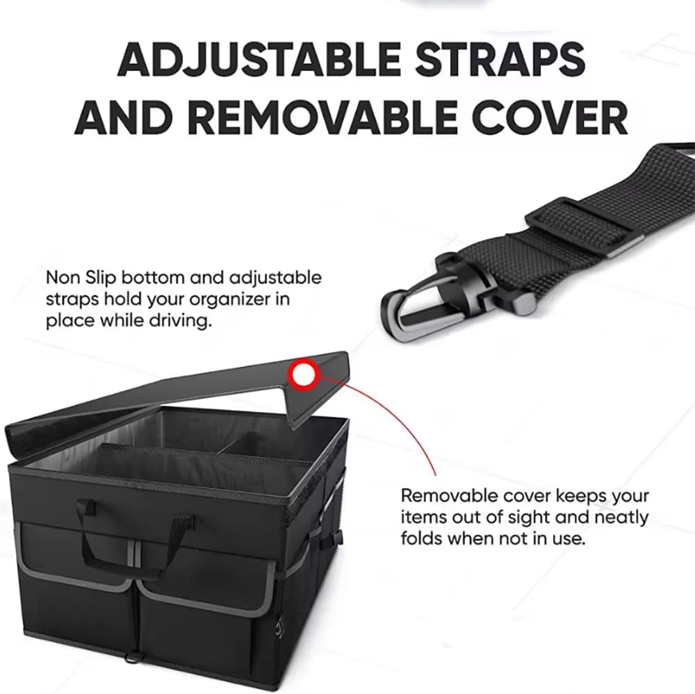 CLOUDFOUR Car Trunk Organizer, Foldable Car Storage Organizer, Car Tidy, Multi Compartment Trunk Storage Organizer for Tools, Car Storage Box with Straps & Cover, Heavy Duty Large Capacity Car Storage - Image 5