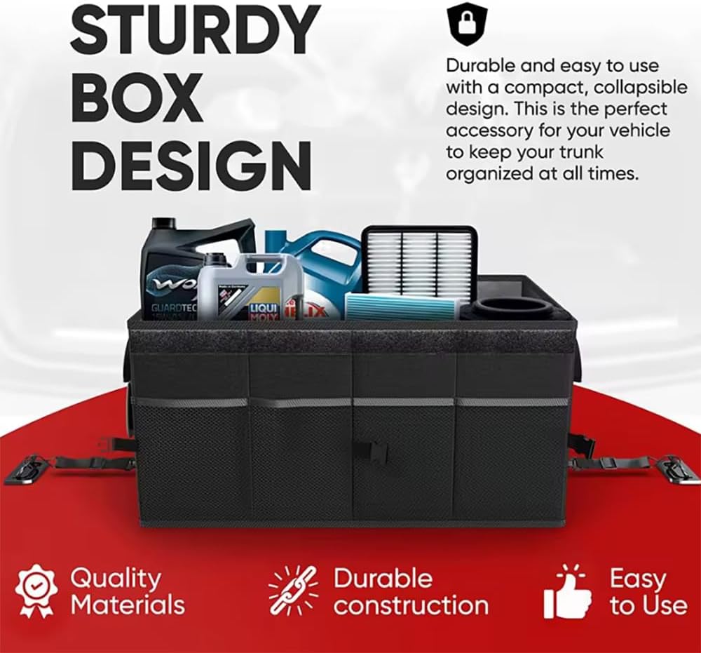 CLOUDFOUR Car Trunk Organizer, Foldable Car Storage Organizer, Car Tidy, Multi Compartment Trunk Storage Organizer for Tools, Car Storage Box with Straps & Cover, Heavy Duty Large Capacity Car Storage - Image 6