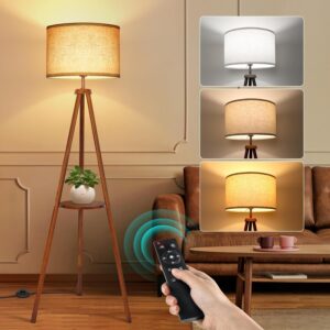 OUTON Wooden Tripod Floor Lamp with...