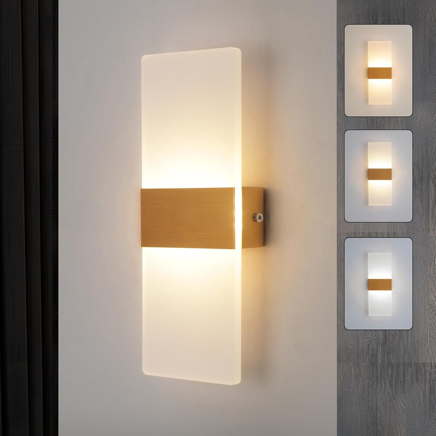 YATAI Modern Minimalist LED Wall Light, 4W, Gold, 3-Color Dimmable (3000K-6000K), Acrylic & Metal Wall Lamp for Bedroom, Mirror Side, Dressing Table, Hallway