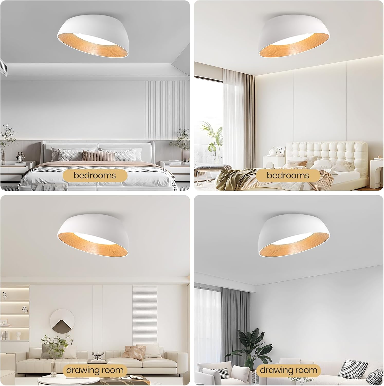 YATAI Modern White & Wood Round Dome LED Ceiling Light – 36W, Remote control Dimmable Lighting Fixture, Modern Lighting for Bedroom, Living, Dining Room,50cm - Image 2