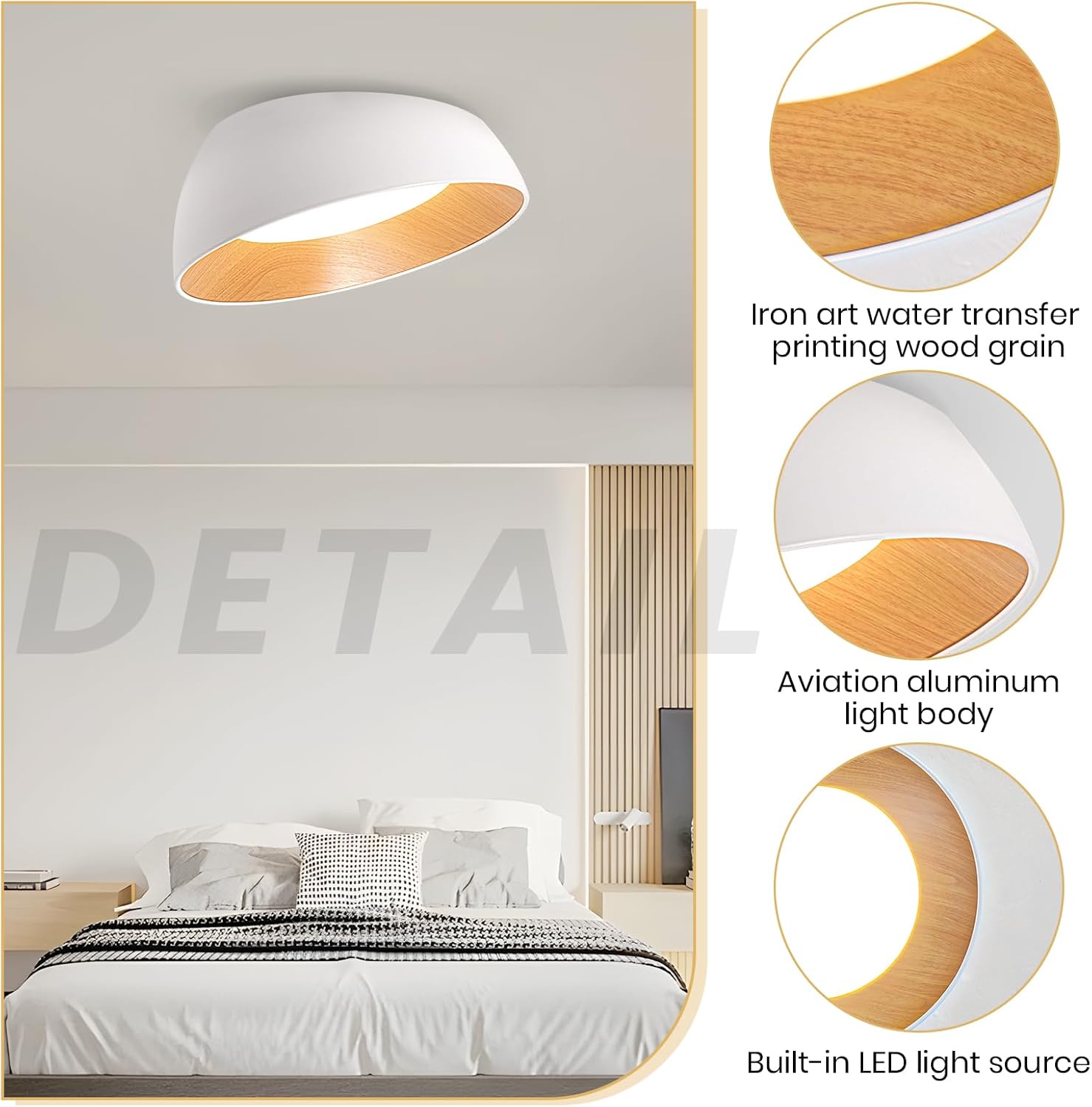 YATAI Modern White & Wood Round Dome LED Ceiling Light – 36W, Remote control Dimmable Lighting Fixture, Modern Lighting for Bedroom, Living, Dining Room,50cm - Image 5