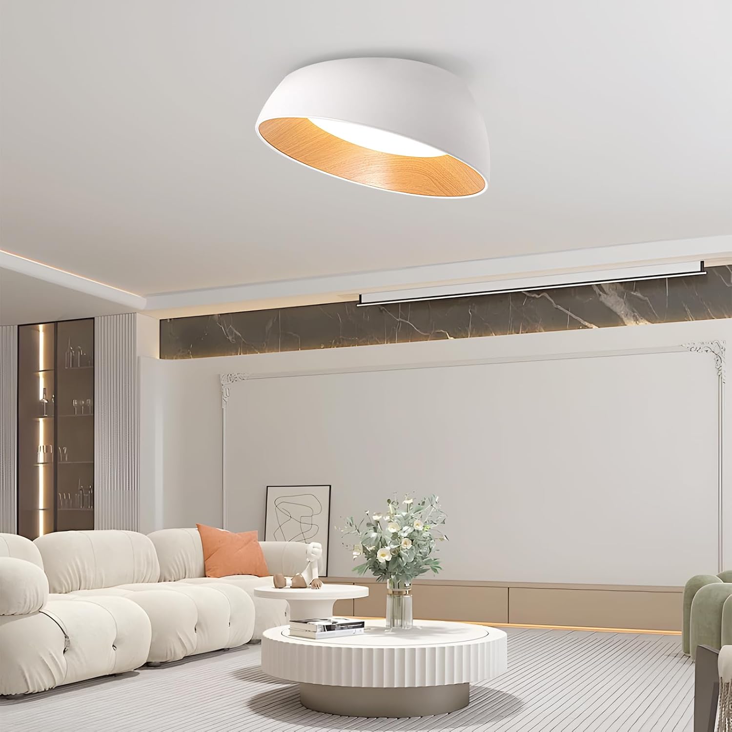 YATAI Modern White & Wood Round Dome LED Ceiling Light – 36W, Remote control Dimmable Lighting Fixture, Modern Lighting for Bedroom, Living, Dining Room,50cm - Image 8