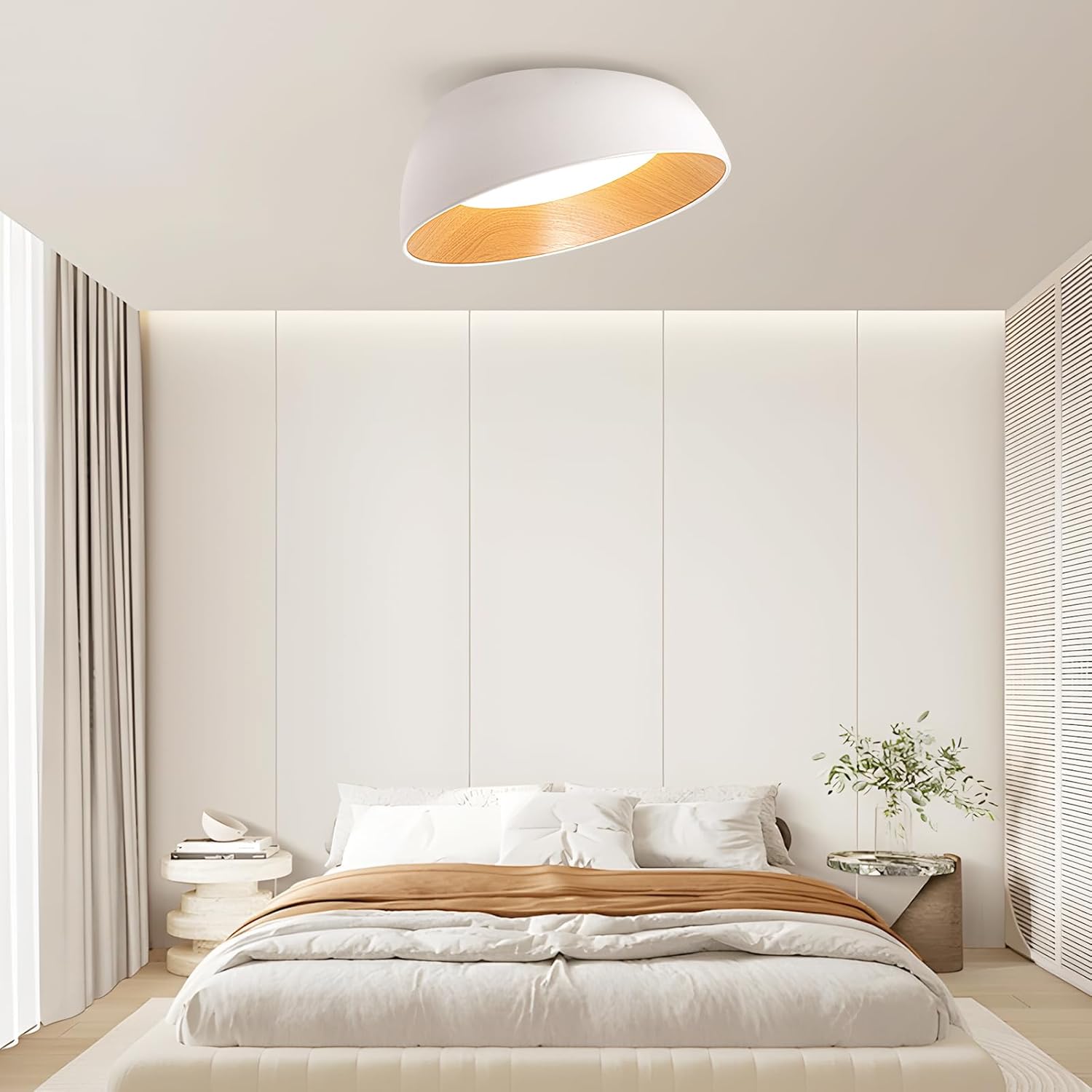 YATAI Modern White & Wood Round Dome LED Ceiling Light – 36W, Remote control Dimmable Lighting Fixture, Modern Lighting for Bedroom, Living, Dining Room,50cm - Image 9