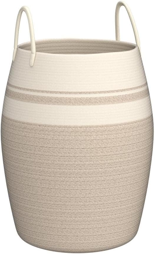 OIAHOMY Laundry Hamper Woven Cotton Rope Large Clothes Hamper 25.6" Height Tall Laundry Basket with Extended Cotton Handles for Storage Clothes Toys in Bedroom, Bathroom, Foldable (Yellow variegated) - Image 4