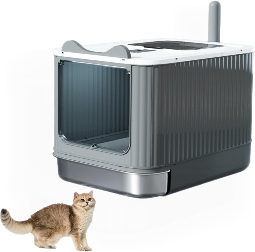 ORCHID M®Upgraded Fully Enclosed Cat Litter Box with Lid, Covered Cat Box Enclosure, Anti-Splashing Easy to Clean Kitty Litter Boxes with Drawer, Use from Kitten to Adult(White&Grey)