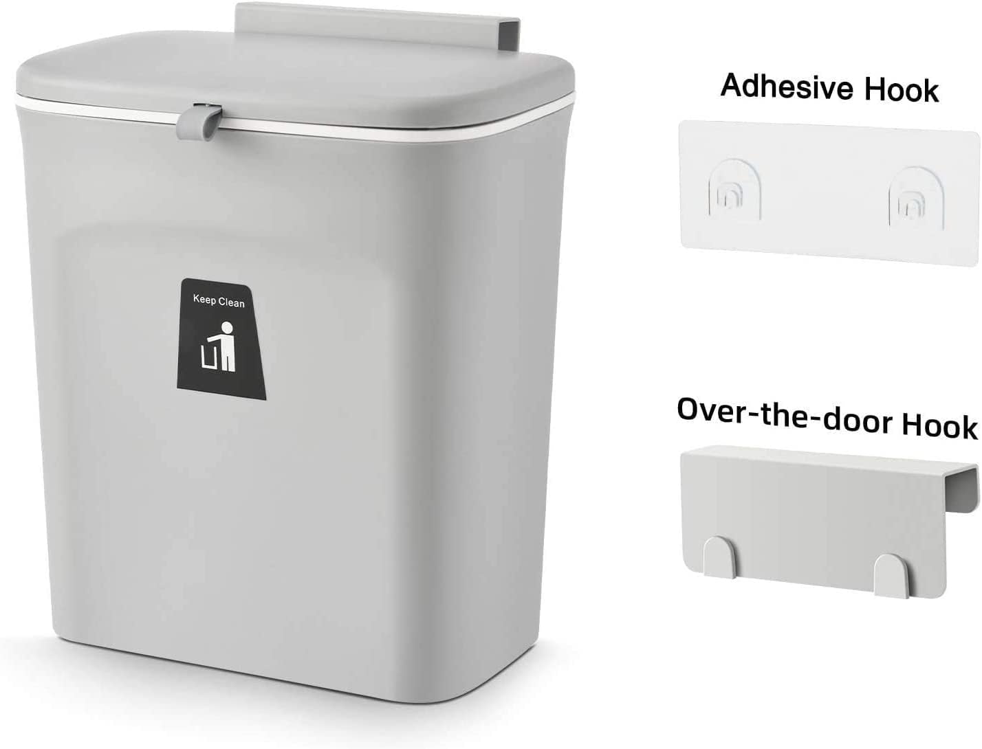 Kitchen Trash Can for Countertop or Under Sink, Mountable Indoor Composter,Hanging Small Trash Can with Lid for Cabinets/Bathroom/Bedroom/Office/Camping, 2.4 Gallon (Grey) - Image 4