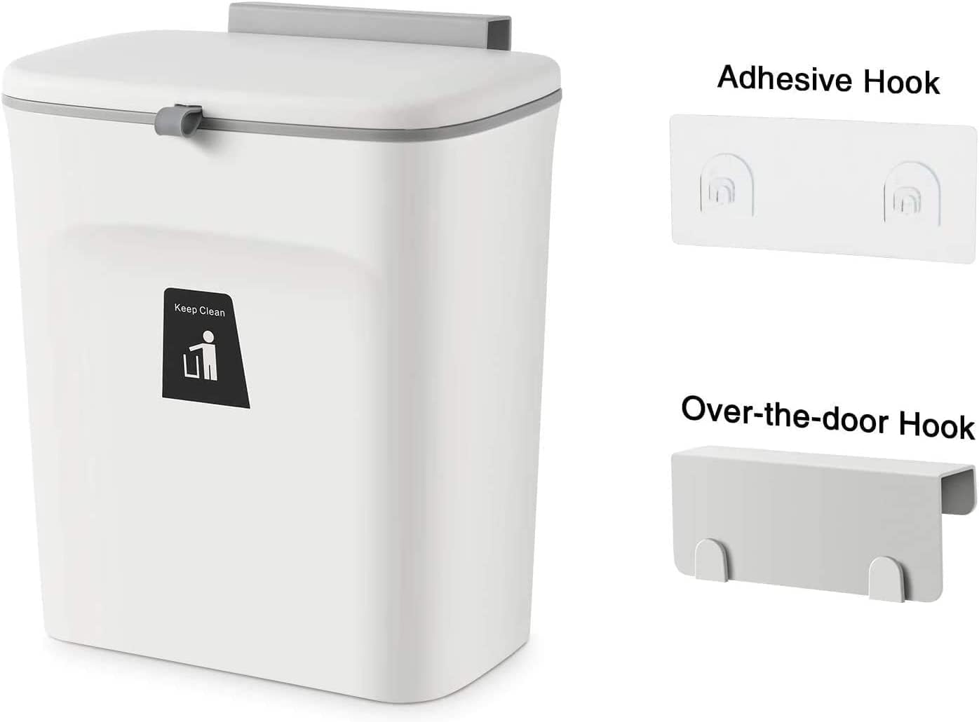 Kitchen Trash Can for Countertop or Under Sink, Mountable Indoor Composter,Hanging Small Trash Can with Lid for Cabinets/Bathroom/Bedroom/Office/Camping, 2.4 Gallon (White) - Image 4