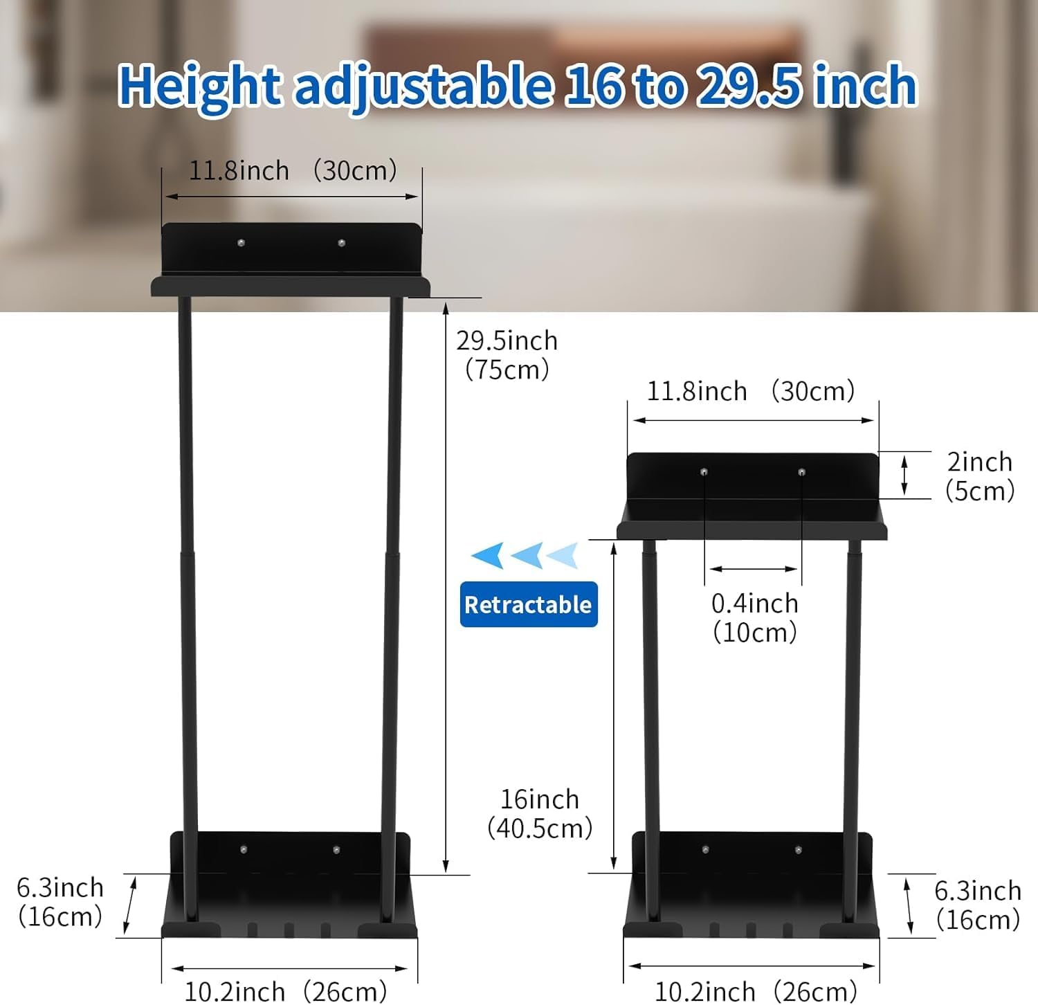 ZHHMl Towel Rack with Shelf for Bathroom Wall Mounted,Retractable Height Metal Bath Towel Rack with Reliable Hooks Storage for Rolled Towel(Black) - Image 4