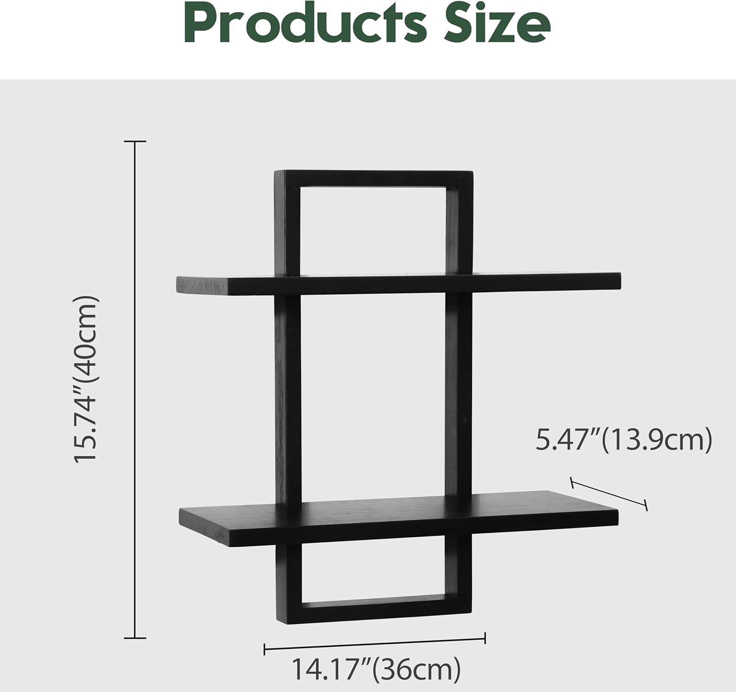 PHOENANCEE Floating Shelves for Wall,Display Hanging Shelf Set of 2,Modern Decorative Plants Shelves,Wood Home Decor Storage Chic for Living Room Bedroom Bathroom Office,Oak Frame,2-Tier Black - Image 3