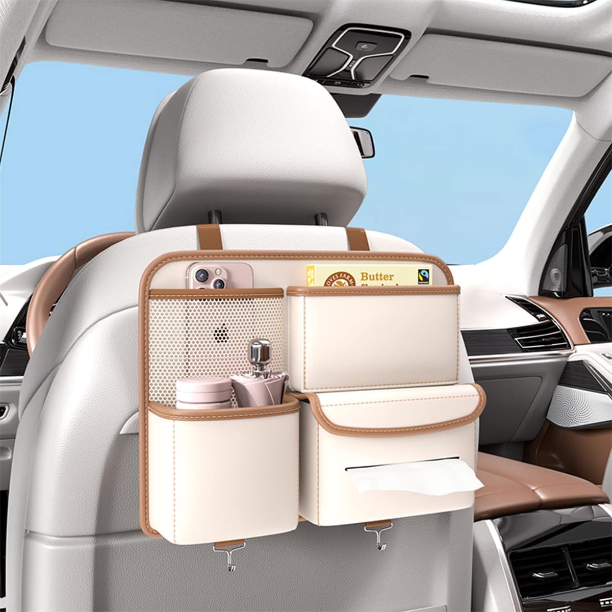 TERRIFI Backseat Organizer, Hanging Storage Bag, Travel Accessories, PU Leather, Compatible With Most Vehicles, Inner Car Accessories - Image 5